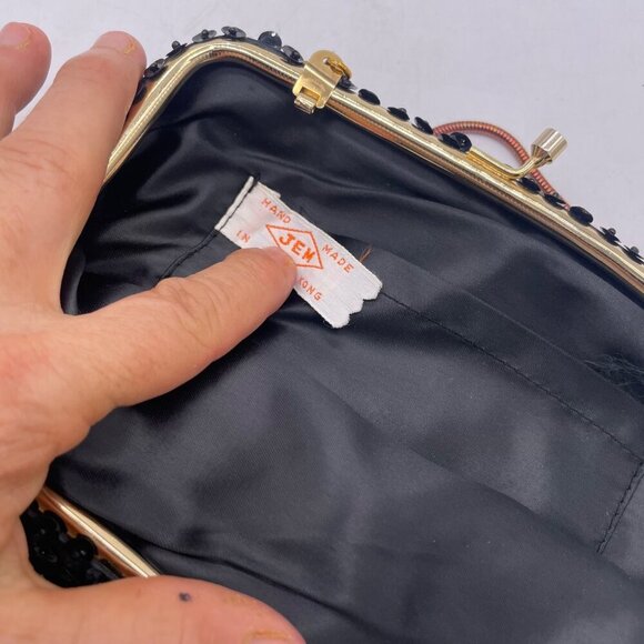 Vintage Black Beaded Evening Bag With Gold Strap By Jem - Picture 5 of 5